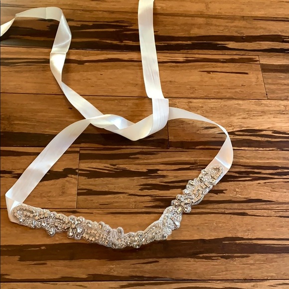 Ivory rhinestone belt with ribbon tie or headband